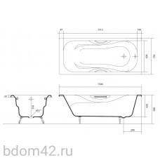 Aquatek ГАММА ванна чугунная эмалированная 1500x750 в комплекте с 4-мя ножками и 2-мя ручками AQ8050FH-00