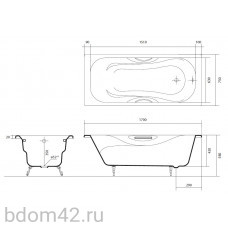 Aquatek ГАММА ванна чугунная эмалированная 1700x750 в комплекте с 4-мя ножками и 2-мя ручками AQ8070FH-00