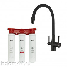 Комплект: Смеситель LM3075BL для кухни с гибким изливом черный матовый + Фильтр BASIC для очистки воды от хлора и вредных примесей LM3075BL085