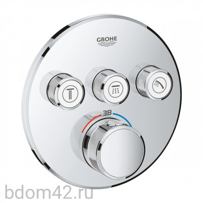 Термостат для ванны/душа Grohtherm SmartControl, комплект верхней монтажной части для Rapido SmartBox, круглая розетка, 3 кнопки управления, 29121000