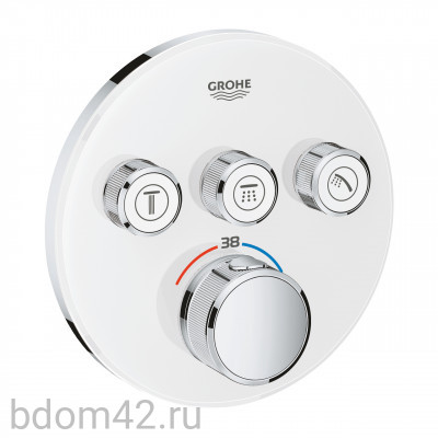 Термостат для ванны/душа Grohtherm SmartControl, комплект верхней монтажной части для Rapido SmartBox, круглая розетка, 3 кнопки управления, 29904LS0
